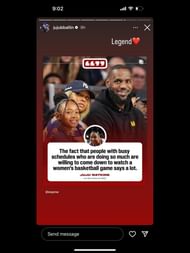 LeBron James with his family at a women's basketball match
